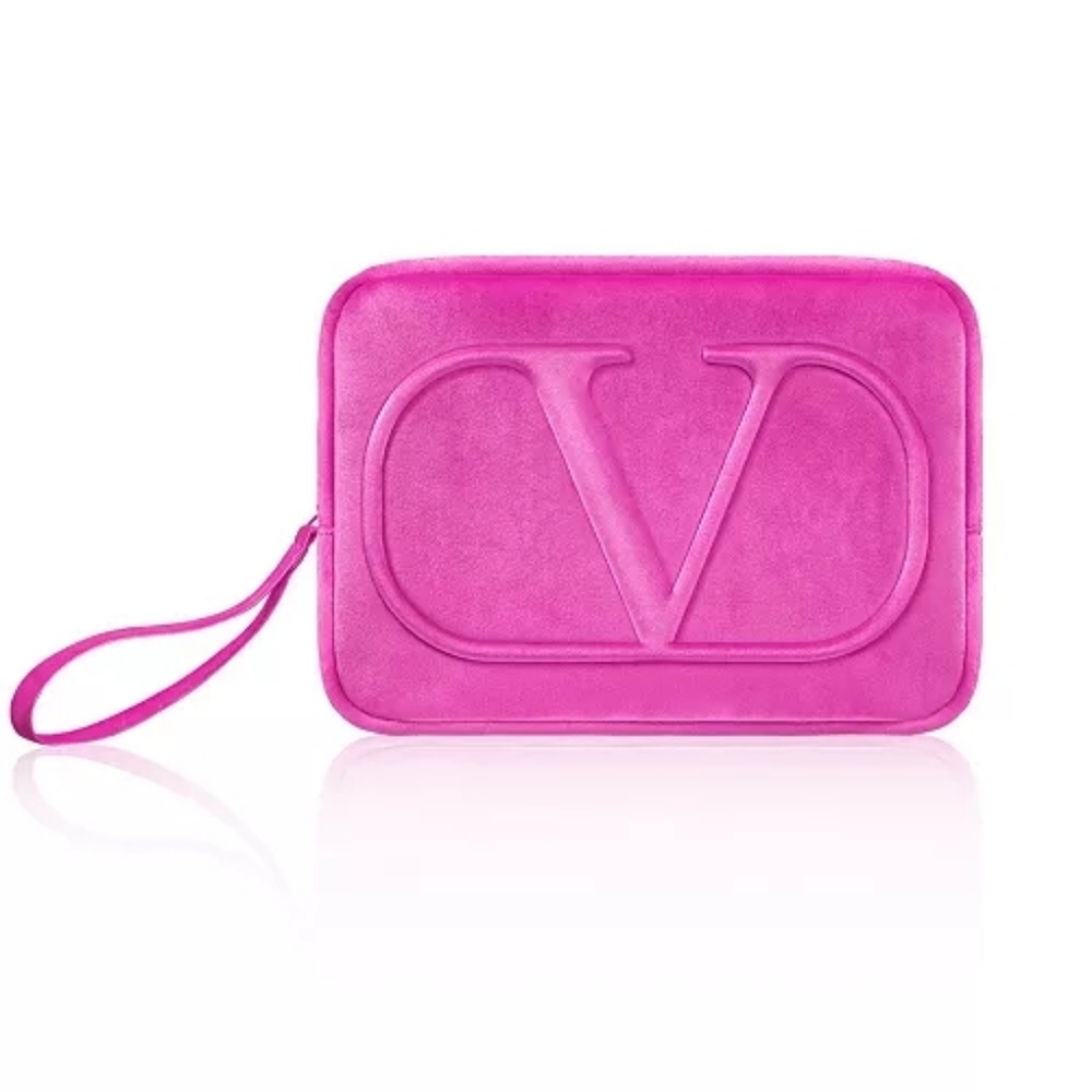 Valentino Garavani Small Velvet Wristlet/ Cosmetic Pouch In Pink Pochette Rose